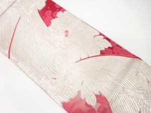 牡丹に鳥模様織り出し　全通袋帯